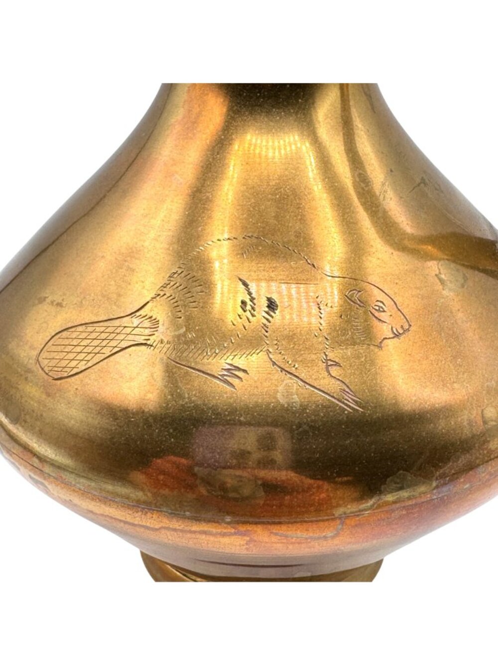 Vintage Hudson Bay Brass Pitcher 7.5" Etched Beaver Design 1970s Decorative - Picture 4 of 14